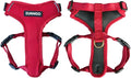 DJANGO Adventure Dog Harness - Stylish and Durable Medium Dog Harness for Outdoor Adventures and Everyday Wear - Red Neoprene Adjustable Harness for Dogs with Reflective Piping, Solid Brass D-Ring
