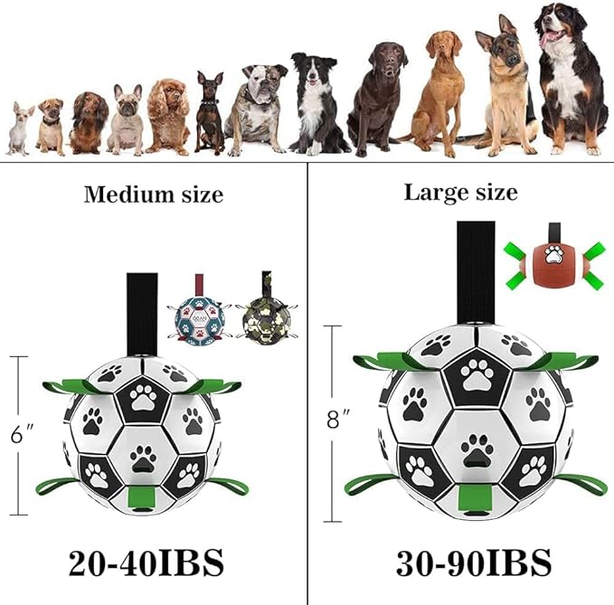 QDAN Dog Soccer Balls Toy with Bell Inside, Outdoor Interactive Toys for Tug of War, Puppy Birthday Gifts, Water Toy, Durable Ropes Squeaky Ball for Small Medium Dogs （6 INCH）