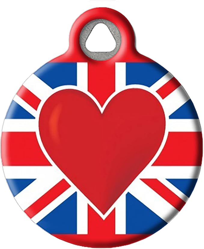 Dog Tag Art Personalized European Flags Pet ID Tags for Dogs and Cats, Britain Heart, Small
