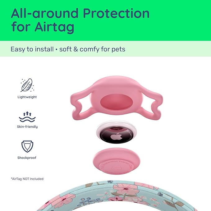 WhoseID Airtag Dog Collar,with Waterproof airtag Holder，Original Stylish Cute Pattern Design.QR Code ID Buckle，Comfortable Soft Cotton for Small Medium Large Dogs