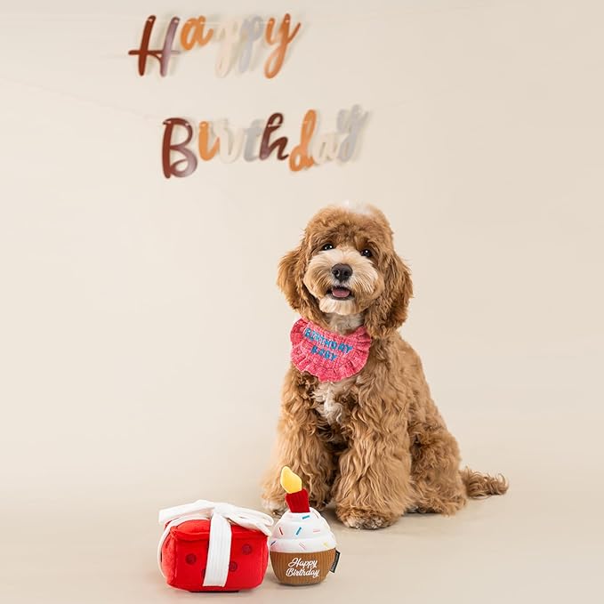 CHEWFFON Dog Birthday Cake Toy, Interactive Squeak & Crinkle Toys for Celebration Gifts, Puppy Cupcake Toy for Boredom, Snuffle Puzzle Toys for Medium and Small Dogs