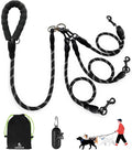 No Tangle 3 Dog Leash - Main Lead Rope with Padded Handle, Three Detachable Leash Splitters, Heavy-Duty Clip, 4.76ft for Walking, Running, Small, Medium, Large Dogs (Black)