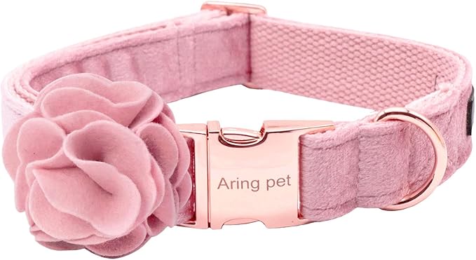 ARING PET Velvet Dog Collars, Pink Soft Pet Collar with Detachable Felt Flower Metal Buckle for Puppy Small Medium Large Boy Girl Dogs-XS