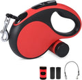 26Ft Retractable Dog Leash with Chew Proof Cable,Heavy Duty Dog Leash with Removable Poop Bags for Medium Large Dogs up to 110lbs,Strong Nylon Tape No Tangle,One-Handed Brake (Red)