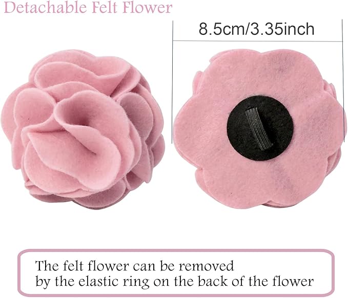 ARING PET Velvet Dog Collars, Pink Soft Pet Collar with Detachable Felt Flower Metal Buckle for Puppy Small Medium Large Boy Girl Dogs-XL
