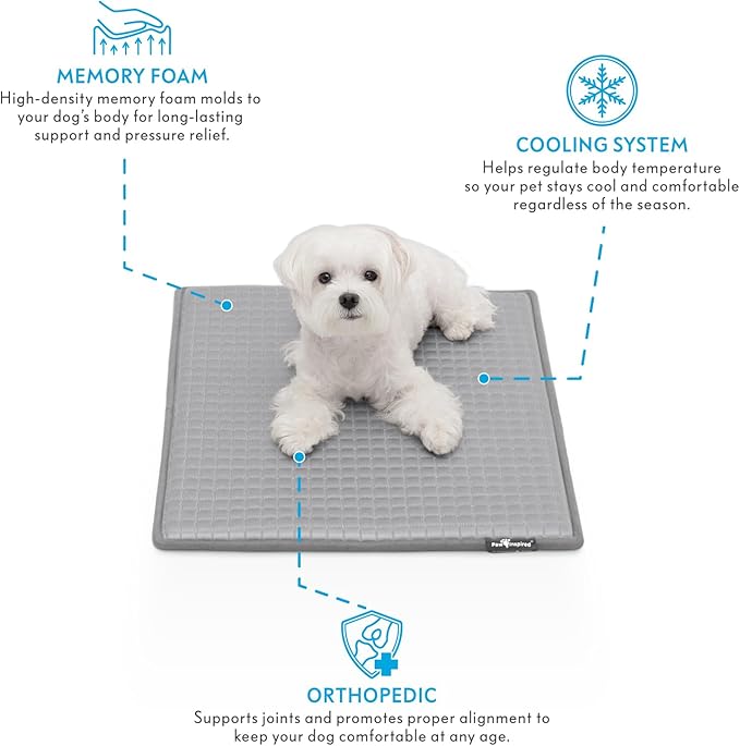 Paw Inspired Cooling Orthopedic Crate Pad for Dogs and Cats, Washable Memory Foam Dog Cooling Mat (23x17 Inch XS/Small Size for 24 Inch Kennel, Gray)