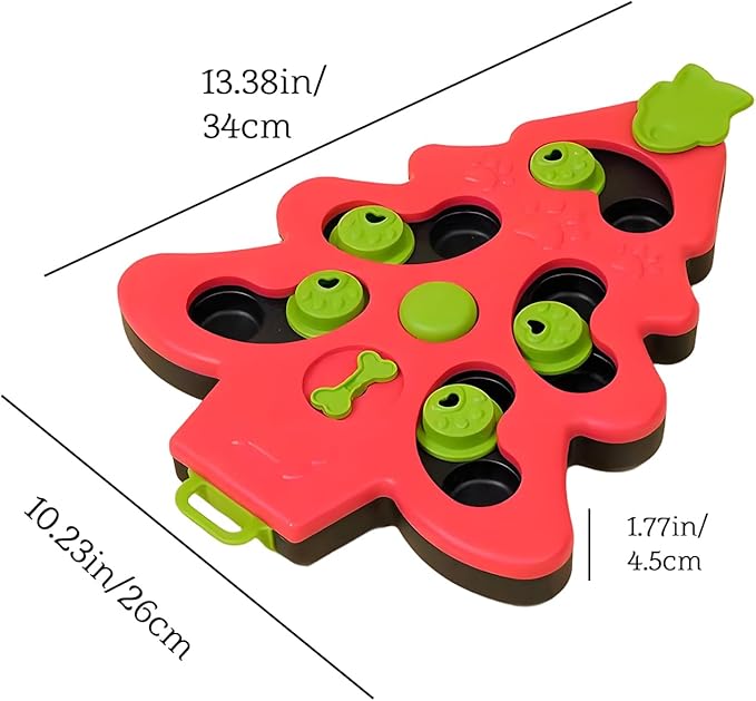 Pet Puzzle Dispensing Slow Feeder Cat Puzzle Toys for IQ Training & Mental Enrichment, Interactive Toys for Small Medium Cats and Dog, Puppy Treat for Fun Feeding Toy (Red Christmas Tree Shape)