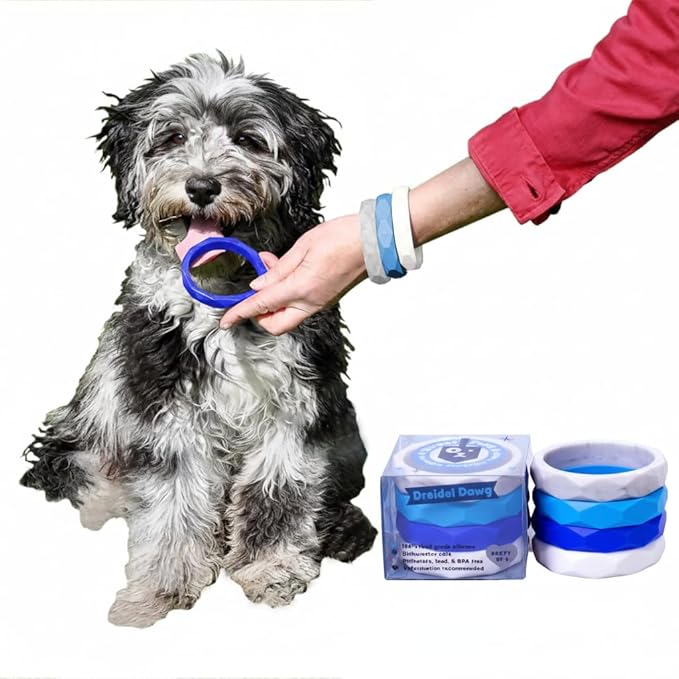 Puppy Teething Rings - 4 Pack, Bracelet Food Grade Silicone Chew Toys for Small Dogs-Medium Dog, Puppy Nipping Solution Toys, Chew Toys for Puppies 0-6 Months - Dreidel Dawg