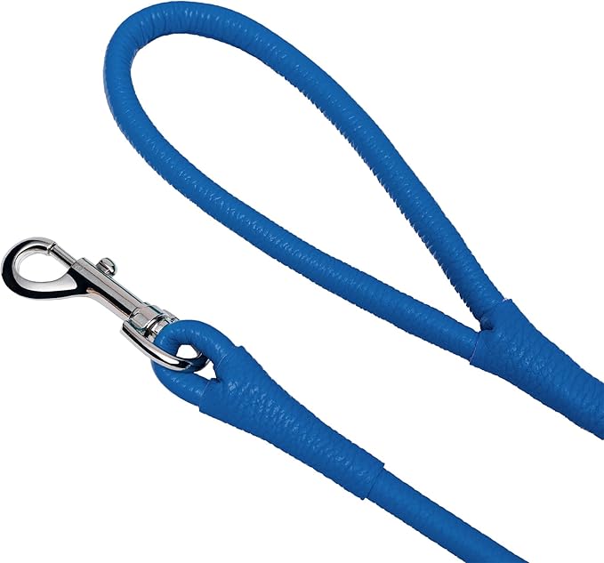 OOPSDOGGY Rolled Leather Dog Lead 6ft Heavy Duty Training Leash for Small Medium Large Dogs & Puppy Black Brown Red (Navy Blue, Small)