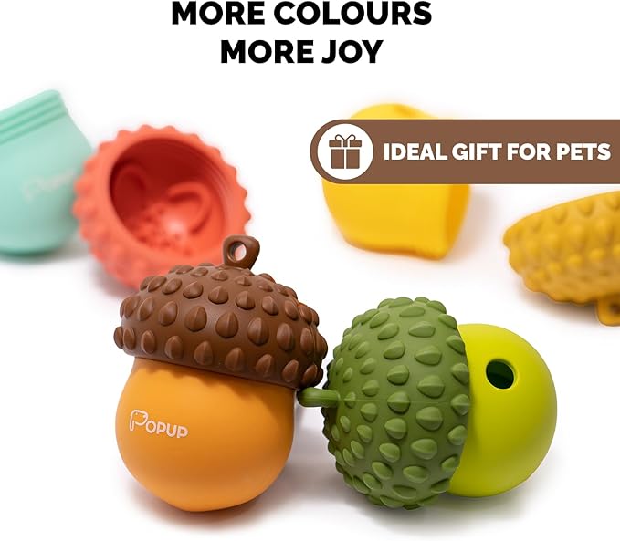POPUPJOYS Interactive Treat Dispensing Dog Toys for Mental Stimulation & Healthy Eating | Enrichment Treat Toy with Detachable Lid for All Dog Sizes | Food-Grade Silicone, Dishwasher Safe (Brown)