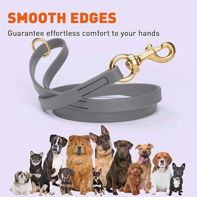 Viper Biothane K9 Working Dog Leash Waterproof Lead for Tracking Training Schutzhund Odor-Proof Long Line with Solid Brass Snap for Puppy Medium and Large Dogs 6ft, Battleship Gray