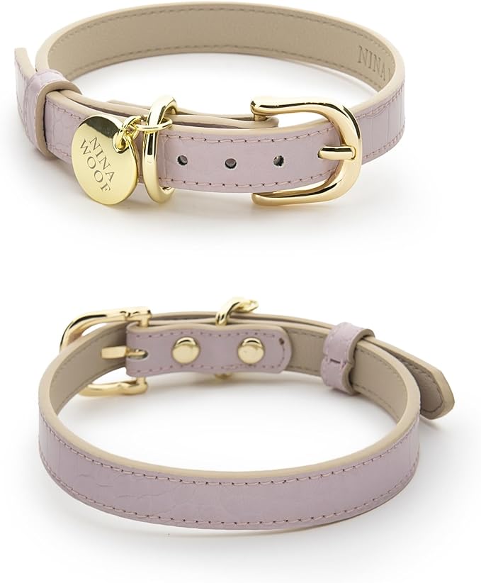 NINA WOOF Milan Vegan Leather Dog Collar - Padded Luxury Dog Collar with Adjustable Buckle - Collar for Dogs, for Small Dogs and Large Dogs - Color Lilac, Size Small