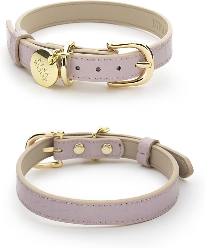 NINA WOOF Milan Vegan Leather Dog Collar - Padded Luxury Dog Collar with Adjustable Buckle - Collar for Dogs, for Small Dogs and Large Dogs - Color Lilac, Size Medium