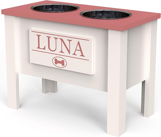 GTW Personalized Elevated Dog Bowl Stand for Large, Medium, Small, X-Small Dogs - Stainless Steel Food and Water Bowls - Raised Dog Dish (X-Large, Magenta)