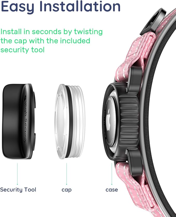 Upgrade Airtag Dog Collar,with IPX8 Waterproof AirTag Holder | Reflective Ultra-Durable | Soft Padded | Lock Buckle | Heavy Duty | Fit Small Medium Large Dogs（Pink1，L(17"～23")）