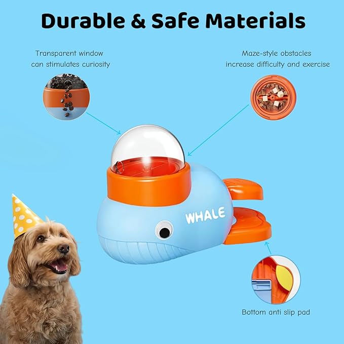 Dog Treat Dispenser Toy, Cat Puzzle Feeder, Interactive Durable Yellow Duck-Shaped Puzzle Feeder for Dog Cat Treat Toy (Whale)