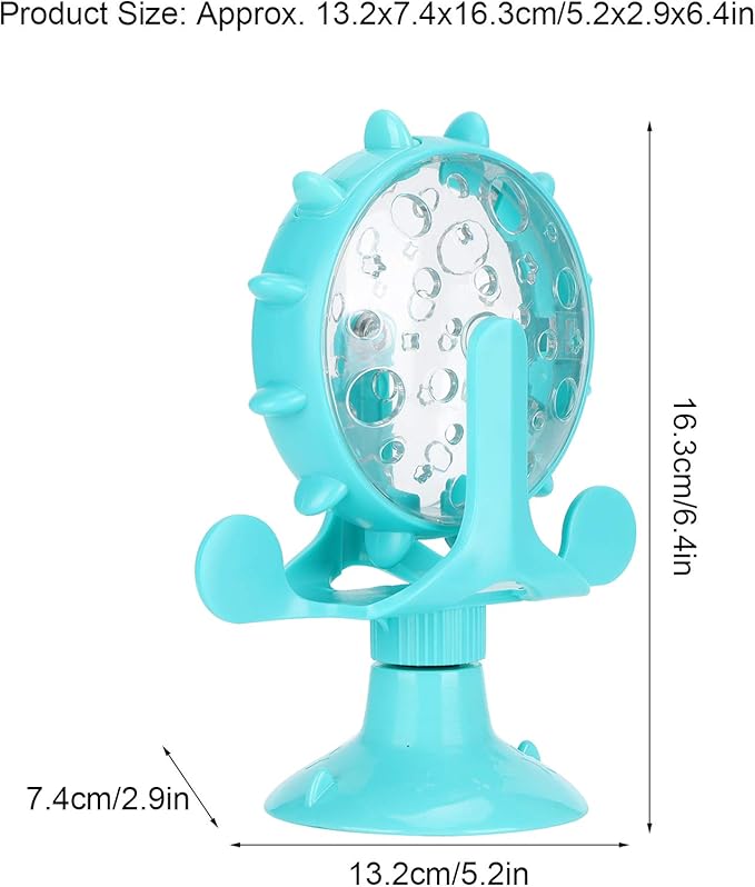 Interactive Cat Food Treats Dispenser Toy, Pet Slow Feeder Feed Training Toy Cat Windmill Toy Dog Food Dispenser, 360° Rotating Windmill Suction Cup Toys for Educational Interactive Training (Blue)
