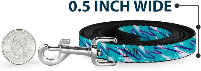 Buckle-Down Pet Leash, Dog Leash, Jazzy Wave Scribble White Teal Purple, 4 Feet Long 1.5 Inch Wide