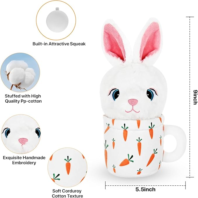 Christmas Dog Toys with Squeaker for Large Breed Interactive Dog Chew Toys for Puppies Small and Large Dogs Rabbit Squeaky Dog Training and Reduce Boredom (Cup Rabbit