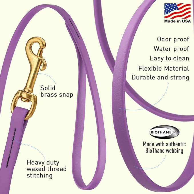 Viper K9 Biothane Working Dog Leash Waterproof Lead for Tracking Training Schutzhund Dog Sport & Search - Odor-Proof Long Line with Solid Brass Snap for Puppy Medium Large 1/2" x 20ft Amethyst Purple