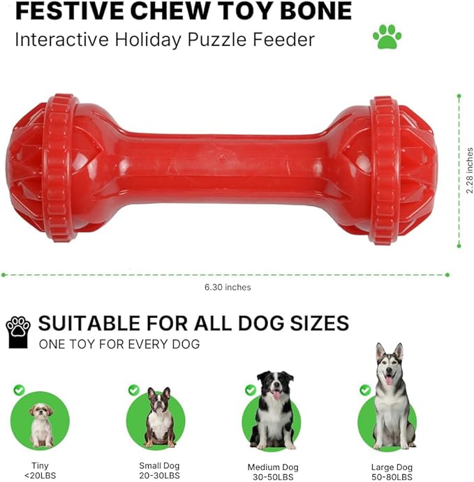 Dog Bone Chew Toy with Treat Dispenser - 2 Pack Tough Dog Toys for Teeth Cleaning, Interactive Puzzle Feeder for Small, Medium and Large Dogs