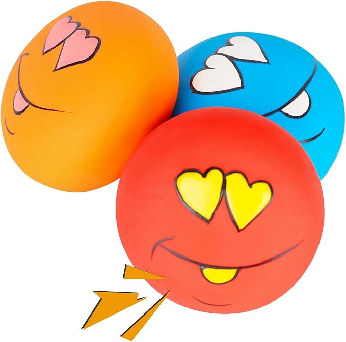 Dog Squeaky Toys Latex Squeak Balls Rubber Soft Chewing Fun Smile Toys Interactive Fetch Play Dog Balls for Puppy Small Pet Dogs (3 PCS)…