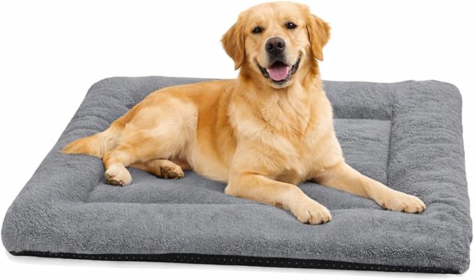Dog Crate Pad Washable, Plush 42 x 28 Inch Anti-Slip Kennel Mat for Medium & Large Dogs, Fits Wire or Metal Crates, Travel, Home & Training Use, Dark Grey