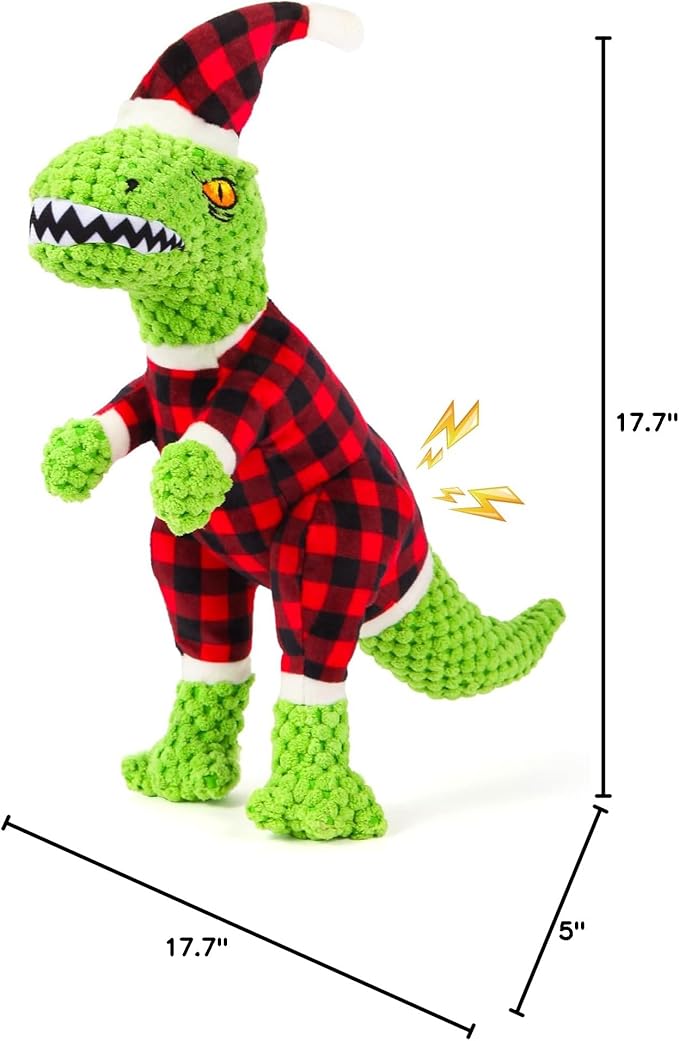 Christmas Dog Toys – Plush Reindeer & Snowman Holiday Set for Small and Medium Dogs, Soft Stuffed Chew Toys with Crinkle Ears, Festive Red Green Plaid, Cute Stocking Stuffer Gift