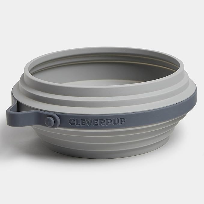 Cleverpup Nomad Large Collapsible Travel Dog Bowl - 4 Cup BPA-Free Silicone for Medium & Large Dogs, Portable, Food & Water, Dishwasher Safe - Grey