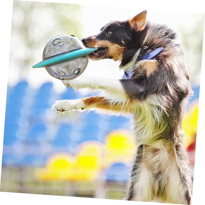 Dog Puzzle Toy, Sky Blue UFO Shapped Treat Dispenser, Food Dispensering Ball for Training and Metal Stimulation,Multifunctional Rolling Leakage Dvice