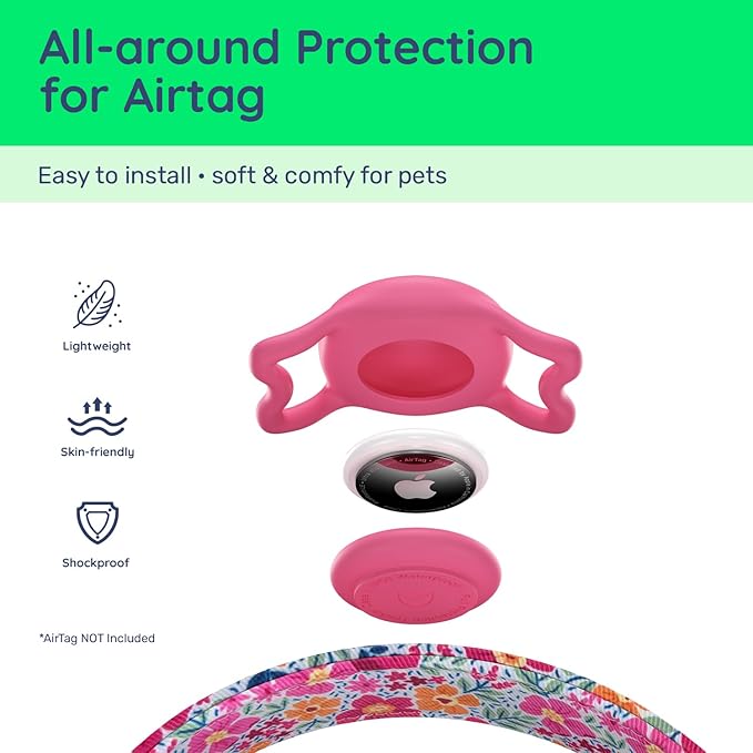 WhoseID Airtag Dog Collar,with Waterproof airtag Holder，Original Stylish Cute Pattern Design.QR Code ID Buckle，Comfortable Soft Cotton for Small Medium Large Dogs