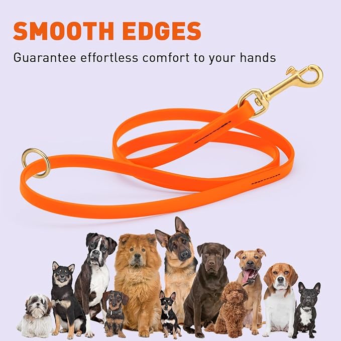 Viper Biothane K9 Working Dog Leash Waterproof Lead for Tracking Training Schutzhund Odor-Proof Long Line with Solid Brass Snap for Puppy Medium and Large Dogs 6ft, Hunter Orange