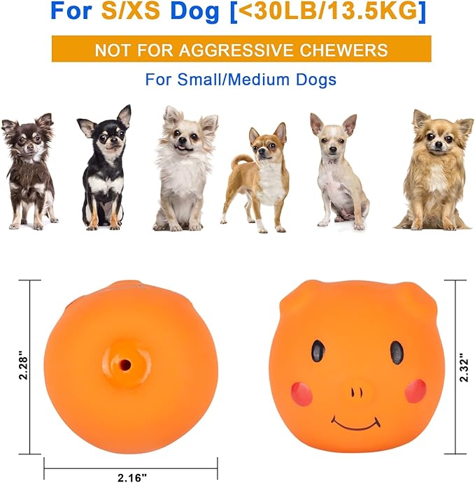 Squeaky Dog Toy, Latex Dog Toys for Puppy and Small Dogs, Piggy Face Squeaky Dog Balls Rubber Soft Chewing Durable Fetch Play for Pug Pet Dog (6 PCS)…