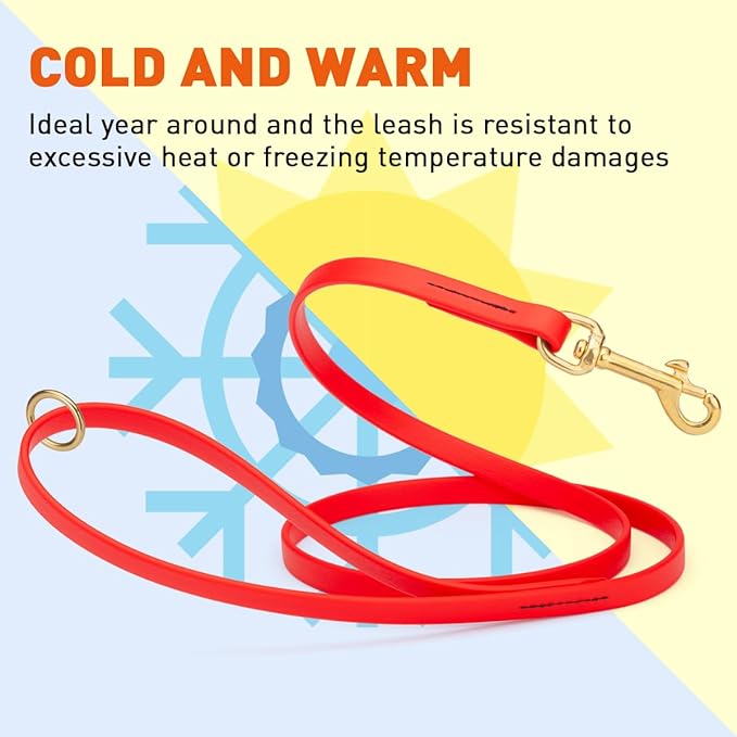 Viper Biothane K9 Working Dog Leash Waterproof Lead for Tracking Training Schutzhund Odor-Proof Long Line with Solid Brass Snap for Puppy Medium and Large Dogs 4ft, Cherry Red