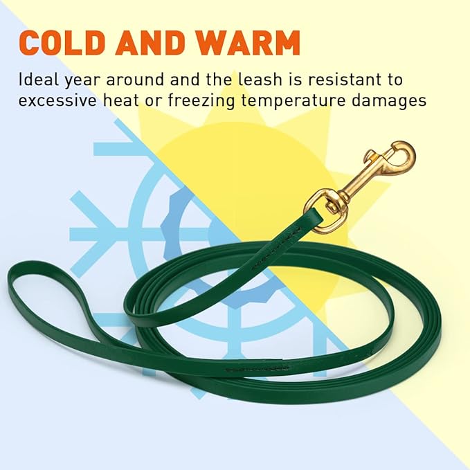 Viper K9 Biothane Working Dog Leash Waterproof Lead for Tracking Training Schutzhund Dog Sport & Search - Odor-Proof Long Line with Solid Brass Snap for Puppy Medium and Large 3/8" x 20ft Hunter Green