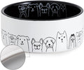 Fun Elements Ceramic Dog Bowls - Large, Non-Slip, 64 Fl Oz, Black with Adorable Dog Patterns (Large, Black)