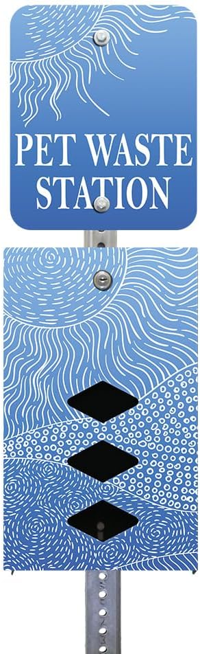 DISPENSE-ART™ collection "Rolling Hills - Blue" - Custom UV printed design on rust-proof aluminum 7' dog waste station with 400 dog waste roll bags