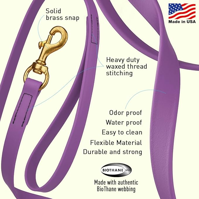 Viper K9 Biothane Working Dog Leash Waterproof Lead for Tracking Training Schutzhund Dog Sport & Search - Odor-Proof Long Line with Solid Brass Snap for Puppy Medium Large 3/4" x 15ft Amethyst Purple