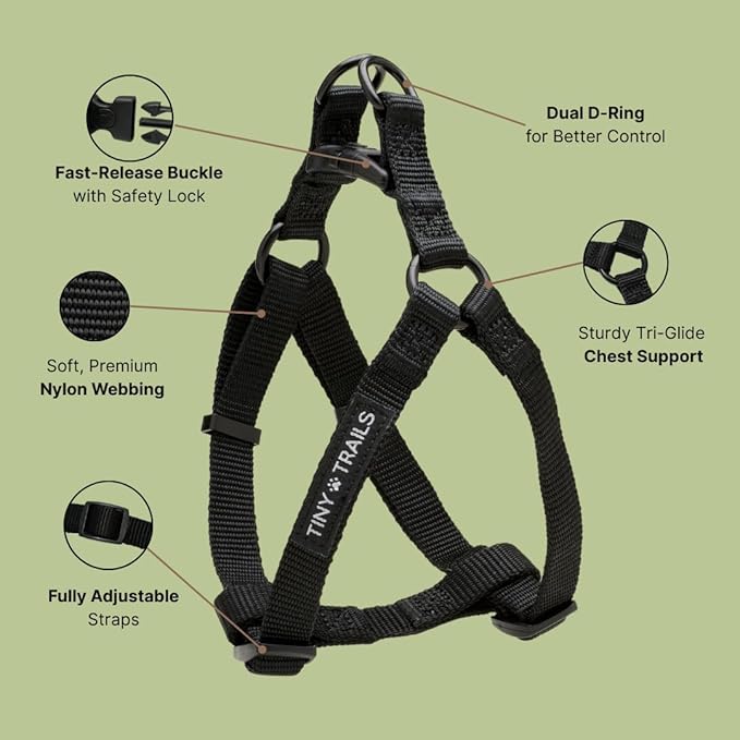 Step-in Dog Harness for Puppies and Small Breeds – Adjustable No-Pull Soft Vest, Secure, Lightweight & Comfortable Premium Nylon, Black (Small – 14"-20" Chest Girth)