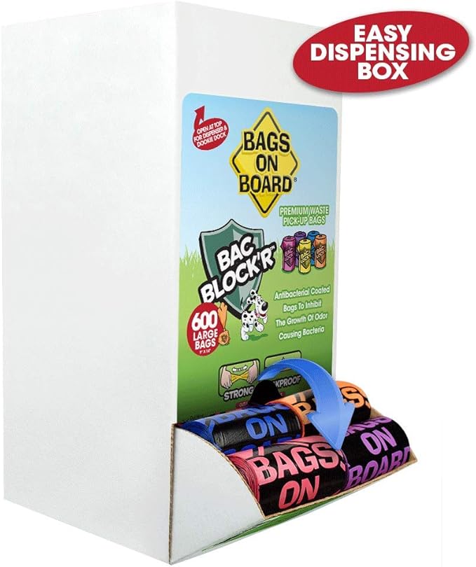 Bags on Board Premium Odor Blocking Dog Poop Bags & Dispenser, Leak Proof, Extra Thick 9x14" Waste Pick Up Bags, Antibacterial Coated for Odor Control, Bulk 600 Count Refill