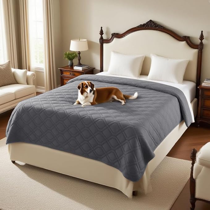 PrinceDeco Grey Dog Blanket Waterproof and Anti-Slip Dog Bed Cover Replacement Washable Pets Blanket Furniture Protector for Couch & Bed,52x82 Inch