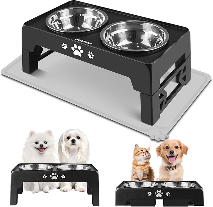 Elevated Dog Bowls, Dog Feeder with 2 Stainless Steel Dishes, 2 Heights Adjustable Raised Stand for Small Dogs, Food Dishes with Non-Slip Feet