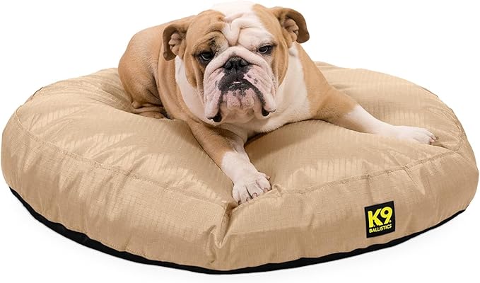 K9 Ballistics Tough Round Nesting Pillow Dog Bed - Removable Cover, Washable, Durable & Water Resistant Indoor/Outdoor Bed - Medium, Tan