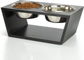 Pawfect Pets Elevated Dog Bowl Stand- 7" Raised Dog Bowl for Medium Dogs. Pet Feeder with Four Stainless Steel Bowls (Black)