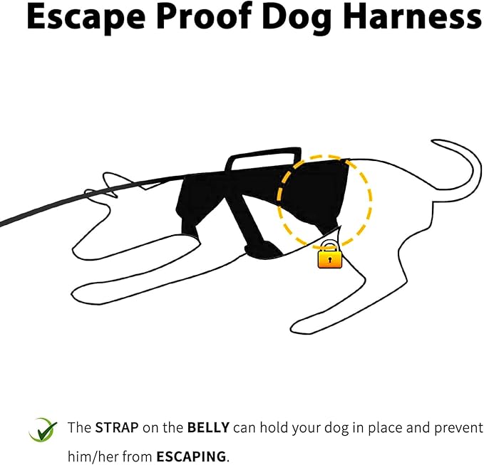 Huntboo Escape Proof Dog Harness, Escape Artist Harness, Reflective Dog Harness with Handle, Durable,Adjustable Vest for Small Medium Large Dogs Walking, Training, and Running Gear(Black, M)