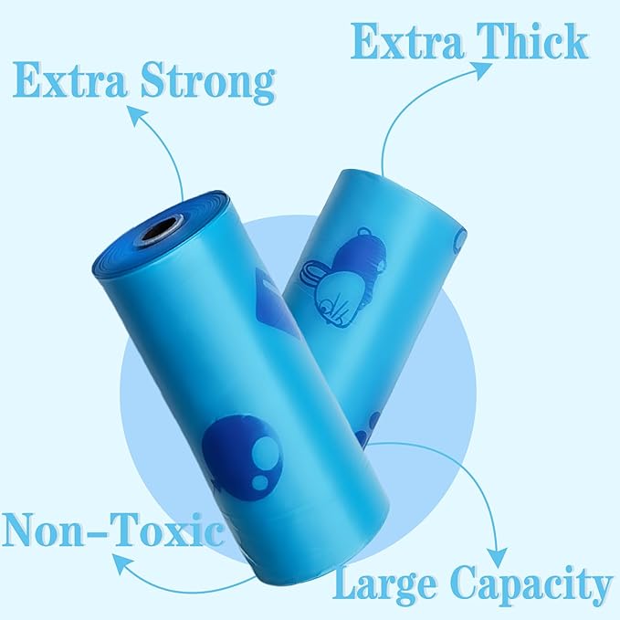 Dog Poop Bags, Cute Blue Pet Poop Bags, 240 Counts 13.8” x 9.8” Dog Waste Bags Rolls with Holder, Leak-Proof Strong & Thick Trash Bags for Doggie Cat Pet