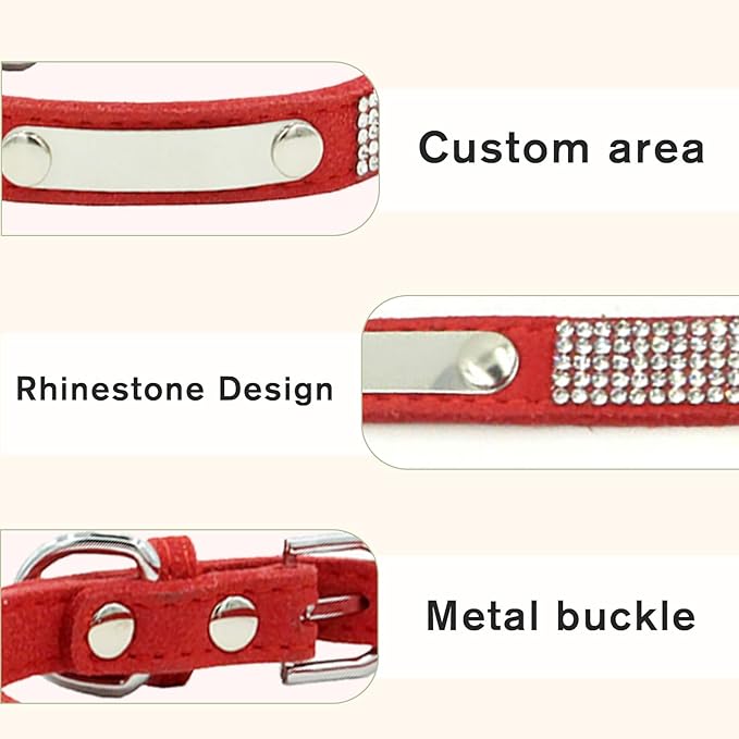 Personalized Dog Collar with Rhinestone Name Tag - Glitter Polyester Collar Adjustable [Red，L]
