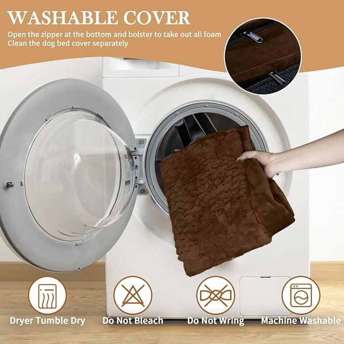 Comfort Expression Orthopedic Dog Bed for Large Dogs 36x27 Inch, Waterproof Supportive Egg Crate Foam Large Pet Bed with Removable Bolsters, Dog Couch with Washable Cover & Non-Slip Bottom, Dark Brown