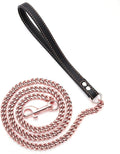 Rose Gold Dog Leash 11mm Cuban Link Chain Dog Leash Durable Stainless Steel Metal with Leather Handle for Small Medium Large Dogs 3FT/4FT/5FT(11mm,3ft)…