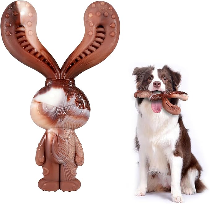 Dog Chew Toys for Large Medium Breed, Beef Flavor Chew Toy for Aggressive Dogs Chewers, Indestructible Teething Toys, Tough Nylon Dog Toy to Keep Them Busy, Rabbit Chew Bone Toy
